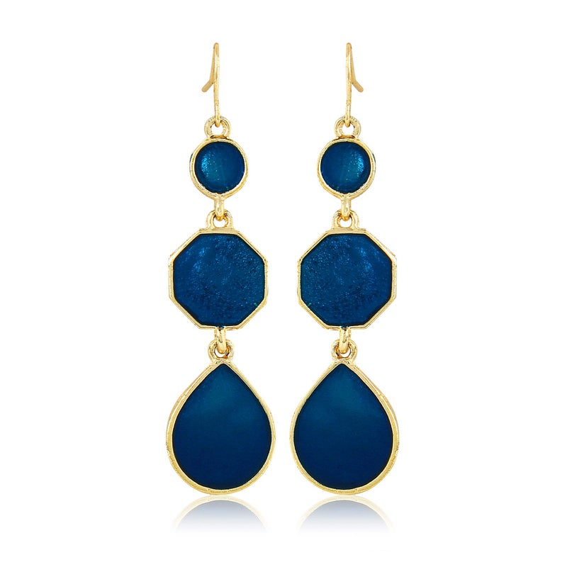 Moonstruck Peacock Blue Enamel Dangle Drop Earrings for Women â€“ Gold-Plated Alloy, 6.5cm Length, Lightweight Ethnic & Western Wear Accessory - Image 1